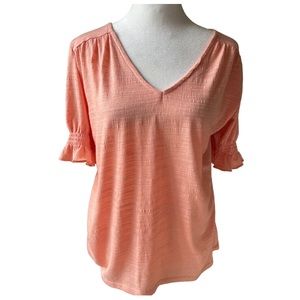 Women’s Size Medium Peach Rayon/Poly Short Sleeve Top By 89th & Madison